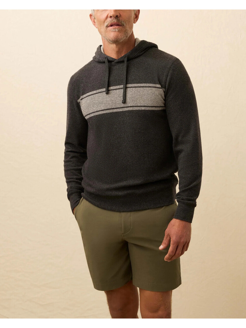 Faherty Men's Legend Sweater Hoodie Size S Charcoal Surf Stripe NWT